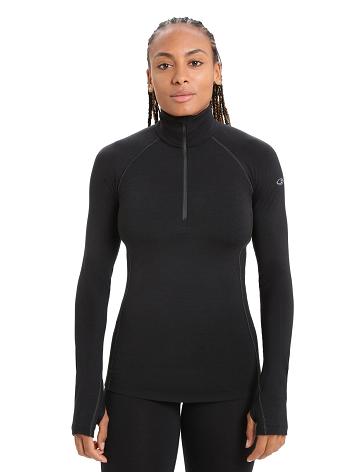 Women's Icebreaker BodyfitZone™ Merino 200 Zone Thermal Long Sleeve Half Zip Top Base Layers Black | CA 1080WNBY